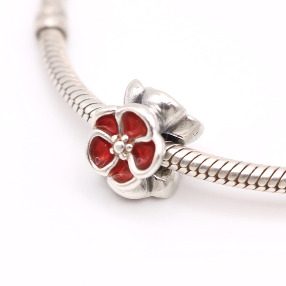 Pandora Jewelry - RARE 🌺 Authentic PANDORA Sterling Silver Three Sided Red Poppy Flower Charm